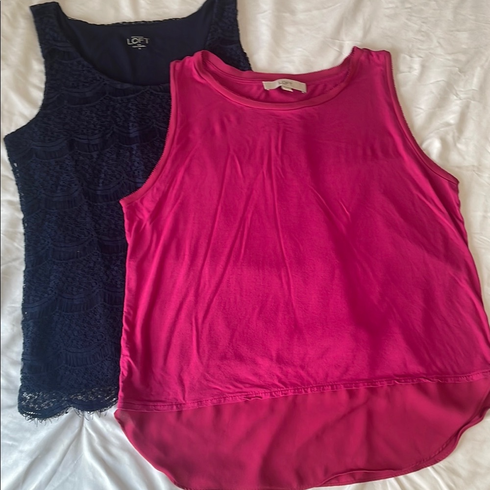LOFT Women's Pink and Navy Lace Tops